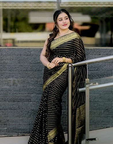 Image of SIRIL Women's Banarasi Kanjivaram Soft Silk Jacquard Saree with Unstitched Blouse Piece