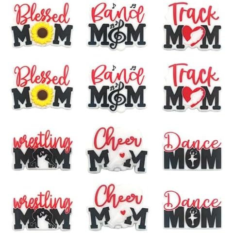 PEVOGON 12 Pcs Silicone Focal Bead Cute Loose Beads Accessory for DIY Keychains Bracelet Necklace Pens Lanyard Making (MOM)… Cover