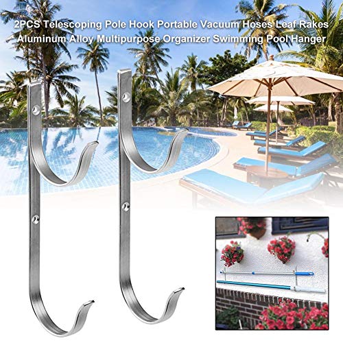Ridecle 2Pcs Swimming Pool Pole Hanger Aluminum Hook Set for Telescoping Pole, Leaf Rakes, Leaf Skimmers, Brushes, Vacuum Hoses Garden Tools Hanging Organizer