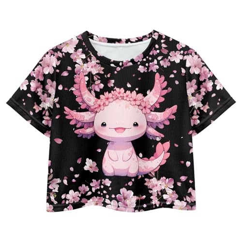 Girls Crop Top Shirt with Cute Graphic Short Sleeve Crewneck Tee Tops for Girls 5-16 Y