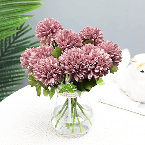 Wistart Artificial Chrysanthemum Ball Flowers Bouquets Plastic Hydrangea Silk Flowers Arrangement For Home Party Decoration（Dusty Pink） #TOP6