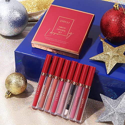 Qibest 8Pcs Matte Liquid Lipstick With Lip Plumper Makeup Set Velvety Long Lasting High Pigmented Nude Waterproof Lip Gloss Kit Girls Women Make Up Gift Set #TOP5