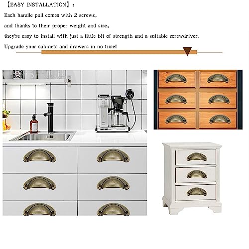 Image of 12 Pack Cabinet Cup Pull 2.5 inch Drawer Pulls Antique Cabinet Pulls for Dresser Cupboard Kitchen Furniture Decoration with Screws (12, Bronze Tone)