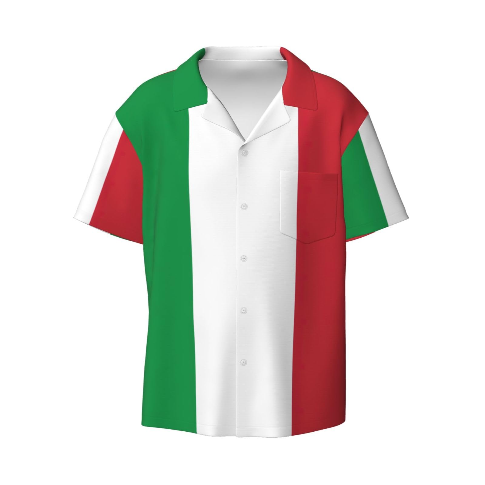 Yyoretp Men's Summer Italian Flag Print Short-Sleeved Shirt Button Down Casual Shirt Hawaiian Beach Shirt Black