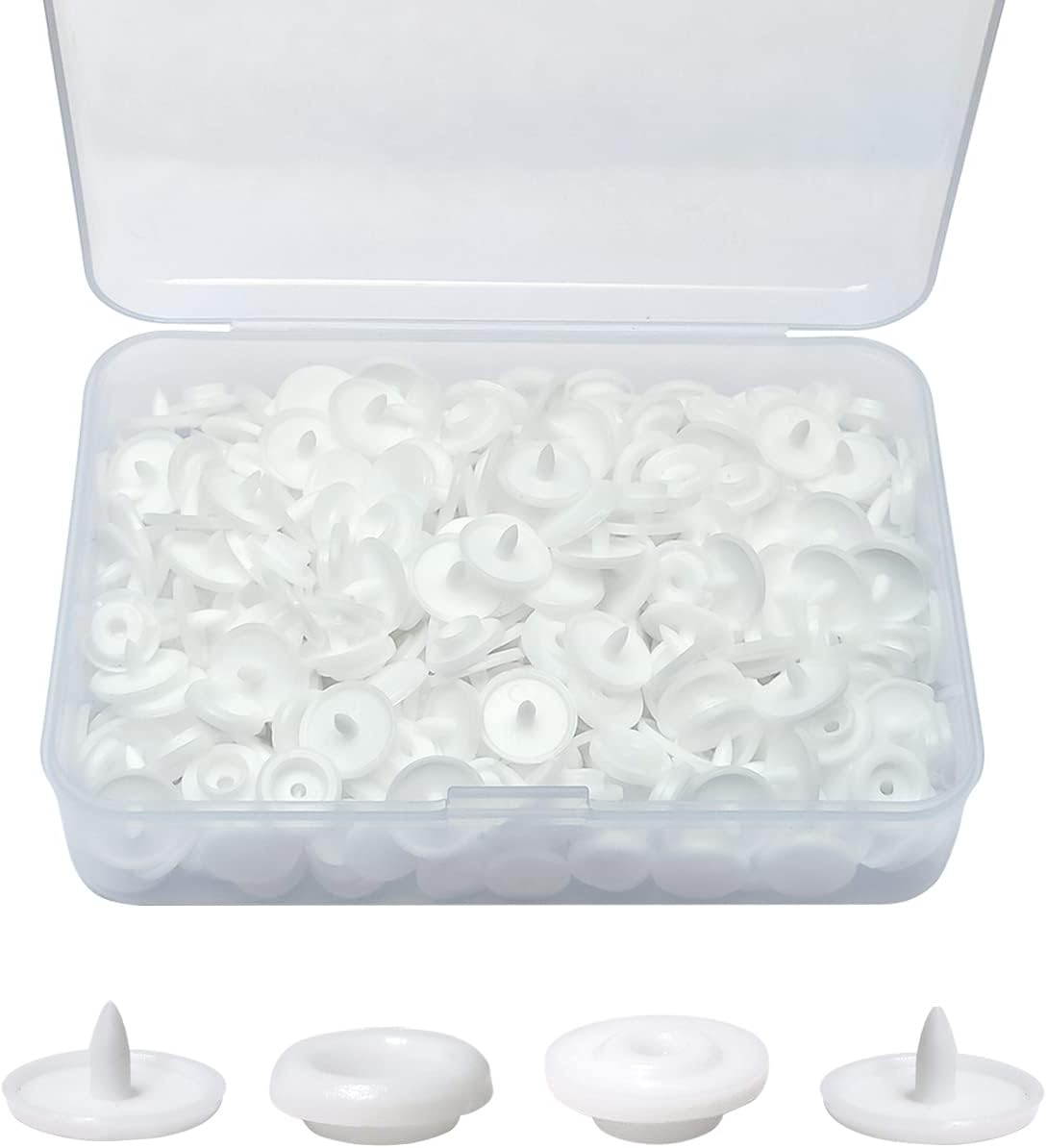 100 Sets T5 Plastic Snaps Round Resin Snaps Buttons for Clothing Diapers Crafting DIY Crafts (White)