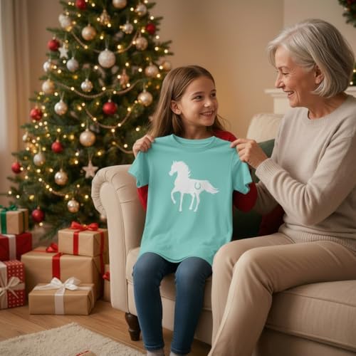 Image of Tstars Fitted Tee for Girls 4th of July Shirt | Patriotic American Cute Kids Heart Graphic Horse T-Shirt