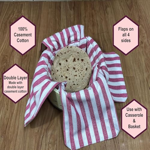 Image of Glus Cotton Set of 4 Double Layer Roti Clothes Wrap with Flaps Casement Cloth for chapati for hot case Kitchen Chapati wrap roti Cloth,Colour: Red Stripe,Blue Stripe (Cotton, Stripe Blue & Stripe Red)