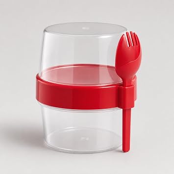 Kaşıklı 400 ml Müsli Saklama Kabı, Taşınabilir Yoğurt ve Beslenme Kabı, Pratik Atıştırmalık ve Kahvaltılık Saklama Kabı (Kırmızı)