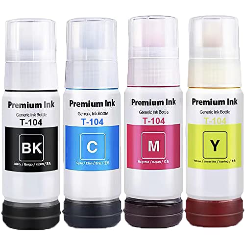 Molabel 4 Ink(1bk1c1y1m) Compatible with Epson 104 Suitable for EcoTank ET 1810 2710 2711 2712 2714 2715 2720 2721 2726 2810 2811 2812 2814 2815 2820 2821 2825 2826 4700 4800 (4 x 70 ml) Cover