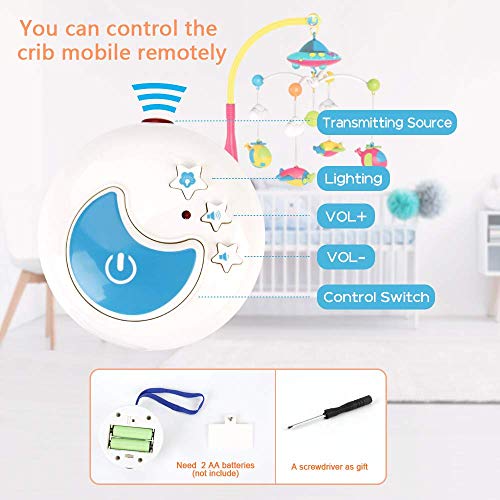 Bobxin Baby Mobile For Crib, Crib Mobile With Projector And 108 Melodies Music, Crib Toys With Remote Control And Hanging Rattles Rotating,Gift For Newborn And Baby Boy Girl Sleep #TOP2