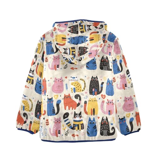 Cute Doodle Cats Girls Fleece Jacket Girls Fall Jacket Girls Zip Up Hoodie Girls Sherpa Jacket 2-10T2