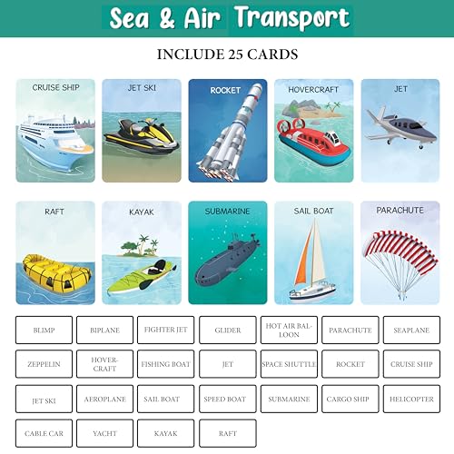 Image of THE BOOK TREE Transport & Vehicle Flashcards for Kids | 100 Premium Early Learning Language Skills Flash Cards | Fun & Easy Way to Learn for Babies and Toddlers Ages 1-6