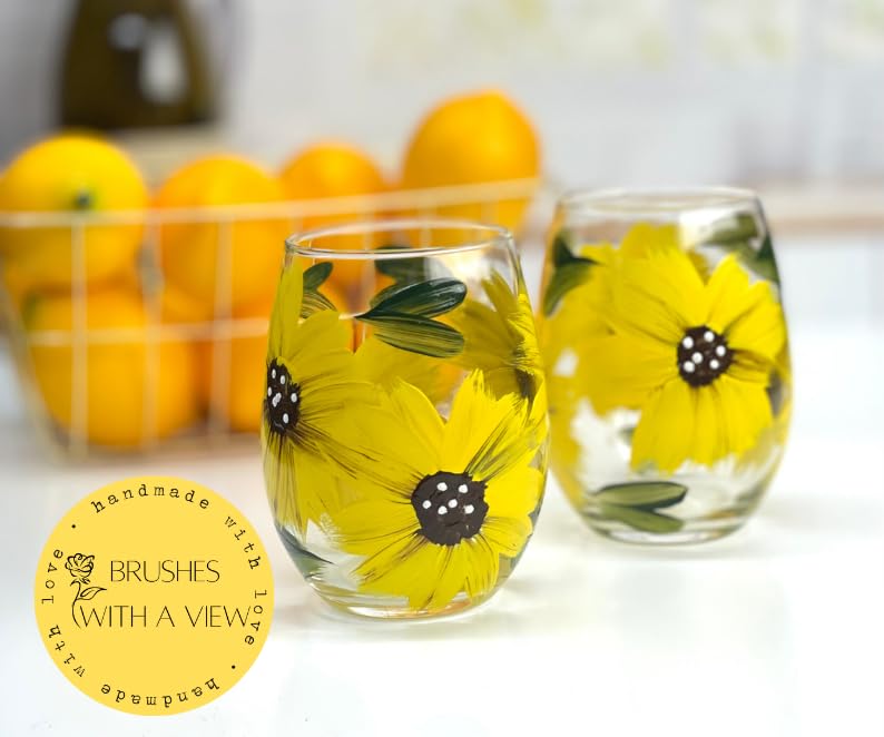 Handmade-Sunflower-Stemless-Wine-Glasses-Gift-for-Women-Sunflower-Kitchen-Decor-Rustic-Country-Farmhouse-Set-of-2-Hand-Painted Handmade Sunflower Stemless Wine Glasses Gift for Women Sunflower Kitchen Decor Rustic Country Farmhouse Set of 2 Hand Painted