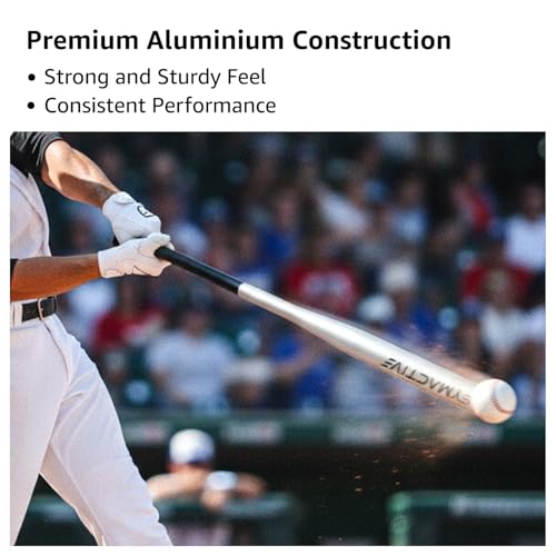 Image of Amazon Brand - Symactive 34 inch Aluminum Professional Baseball Bat | Balanced Design for Powerful Swings | PU Grip for Comfort & Stability | for Beginners & Advanced Players | Practice & Competitive Use | Silver