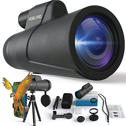 Monocular Telescope 12X50 Outdoor Telescope with Smartphone Adapter for Stargazing, Birdwatching, Hunting, Dust-Proof, Waterproof HD Monocular for adults with Phone Holder and Metal Tripod By hd360pro