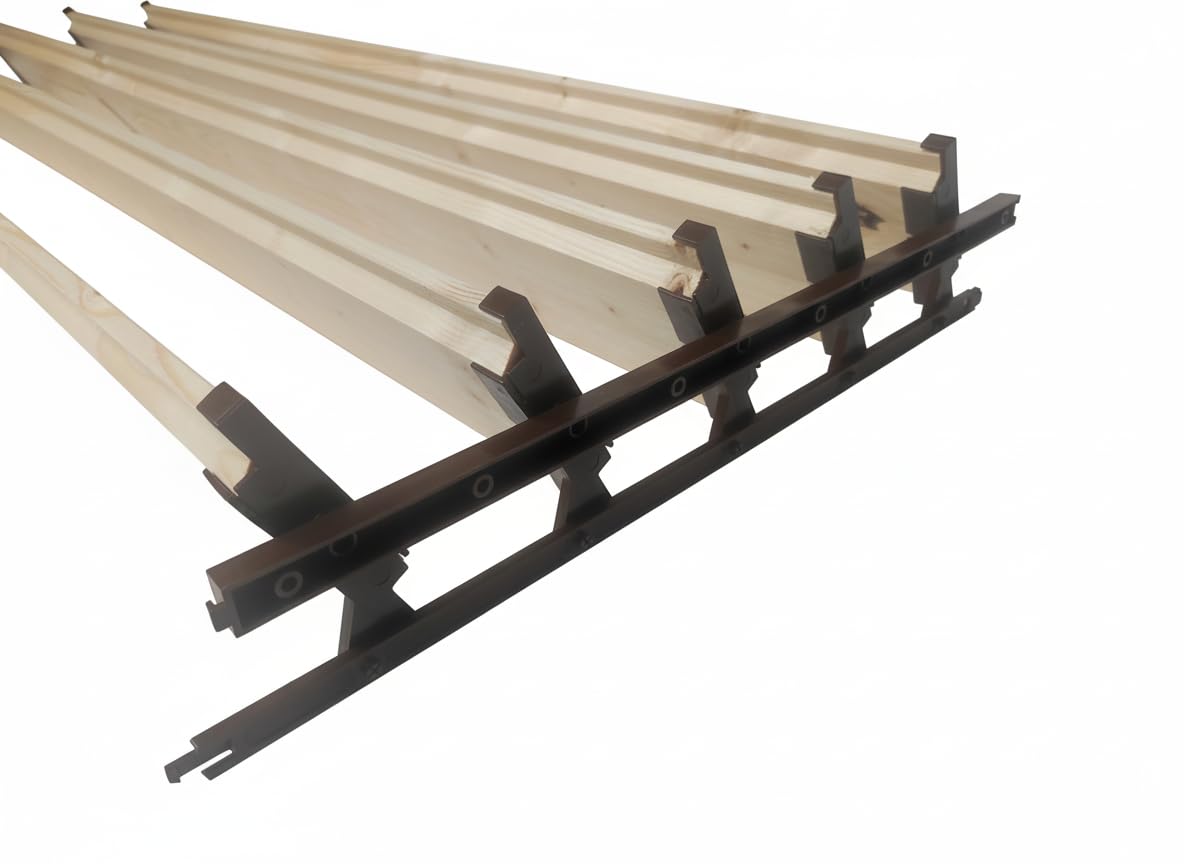 Pergola à lamelles, avec 1 kit de lamelles en plastique et 5 poutres de support en bois d'épicéa partiellement séché, système de protection solaire résistant aux intempéries, pour terrasse et jardin