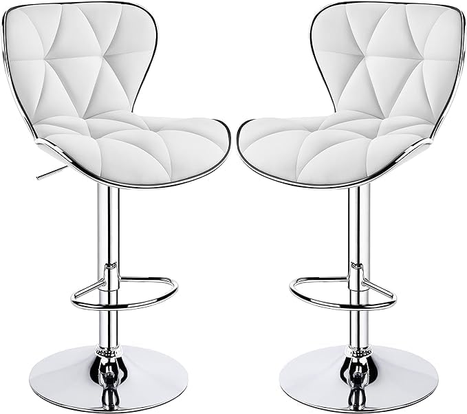 2 White Modern Adjustable Counter Swivel Pub Style Bar Stools / Barstools (White)
