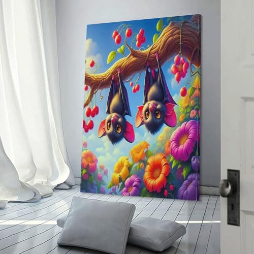 Chauve-souris murale fleur décoration murale peintures sur toile pour salon