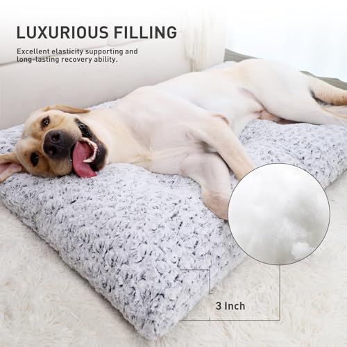 Image of KSIIA Washable Dog Bed Medium Size Dog Crate Bed Plush Pet Mat 36 inchx27 inch Gray | Deluxe Plush Comfy Kennel Pad, Anti-Slip Bottom,Deep Sleeping Mat for Medium Dogs,Machine Washable for Easy Cleaning