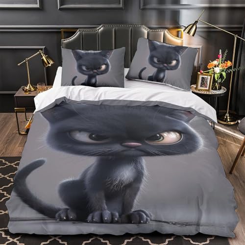 Housse de couette 140x200 imprimé chat 3D avec fermeture éclair ado - 4