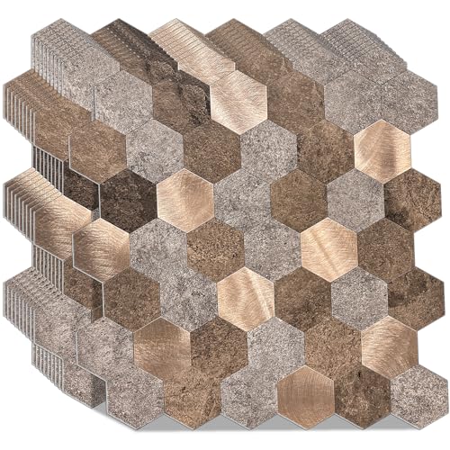 WoStick Advanced Self Adhesive Wall Tiles Metal 4mm Thick, Advanced Self Adhesive Wall Tiles with Brushed Metal, 10 Sheets/Pack