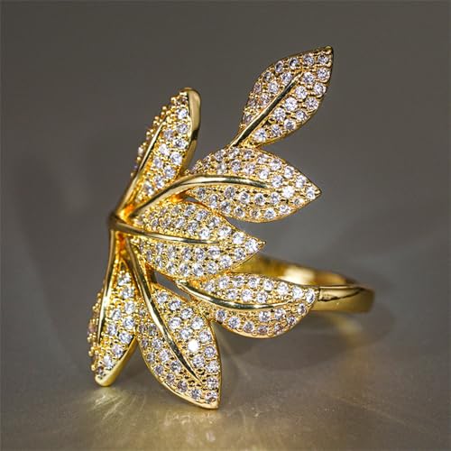 Gorgeous Leaf Shaped Rings with Bright Zirconia for Female Temperament Lady Anniversary Party Jewelry4