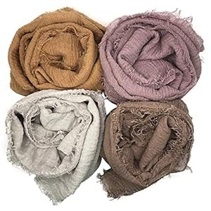 MANSHU 4PCS Women Soft Cotton Hemp Scarf Shawl Long Scarf, Scarf and Wrap, Big Head Scarf