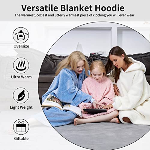 Festicorp Oversized Cozy Blanket Hoodie For Men And Women - Ultra Soft And Warm Wearable Sweatshirt Blanket, Extra Long Flannel Blanket Sweater With Giant Sleeves, Hood And Pocket For Gifts, Dark Gray #TOP4
