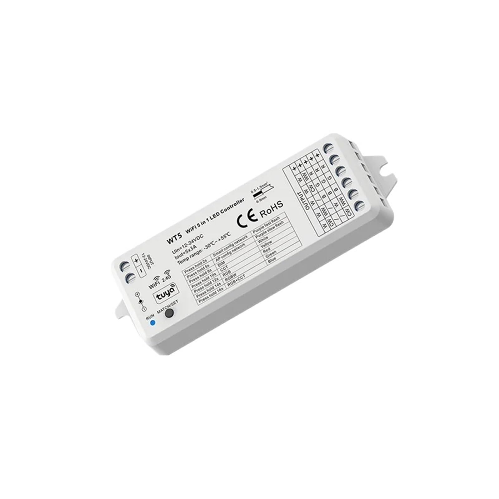 WT5 DC12V-24V 5 w 1 kontroler WiFi LED Tuya ściemniacz, aplikacja Smart Life, RF 2.4G, bezprzewodowy, odpowiedni do taśm świetlnych.
