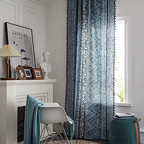 Rideau foulard bleu texturé d'exception avec tassel