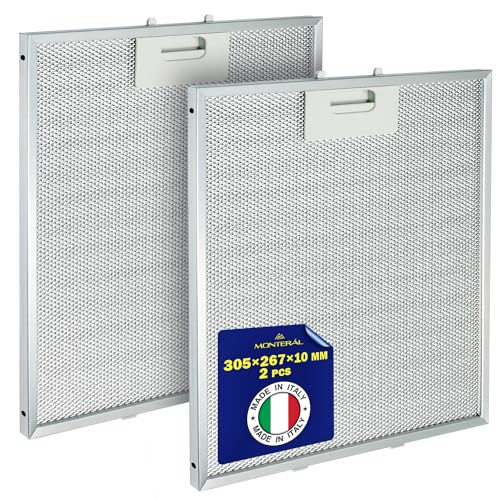 2 Pièces Aluminium Filtre Grille à Graisse 305 x 267 x 10 mm pour Hotte Aspirante avec Code Original GRI0144264A pour Elica - MADE IN ITALY - Garantie de 10 Ans - MONTERAL