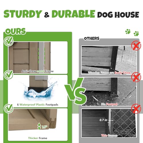 Large Outdoor Wooden Dog House, Weatherproof Dog Houses with Adjustable Vent Windows, Alloy Chew-Resistant Frame, Removable Floor for Medium & Large Dogs, (43.5\" L x 29.5\" W x 33.5\" H)