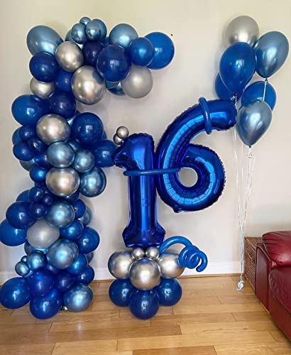 Image of 40 Inch Navy Blue 16 Number Balloons Giant Jumbo Huge 16 or 61 Foil Mylar Helium Number Digital Balloons Dark Blue Birthday Mylar Digital Balloons 16th Birthday Anniversary Events Party Decorations
