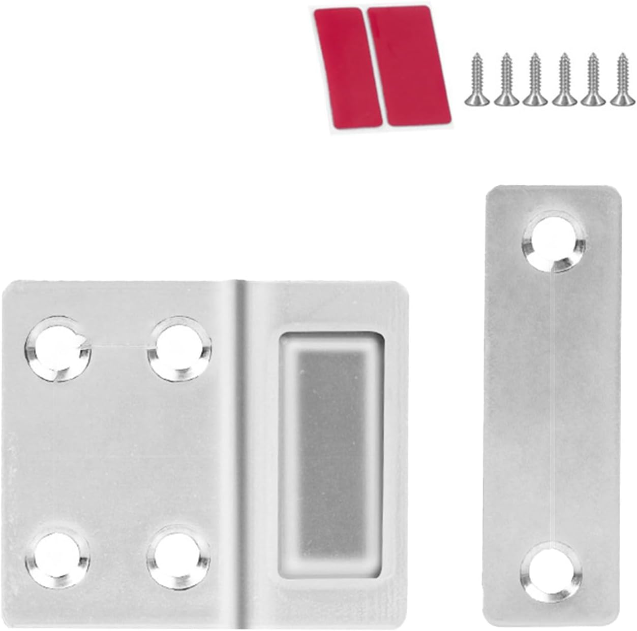 -Thin Magnetic Cabinet Catch with Steel Housing, 43 x 38 mm Door Stop Wardrobes, Cupboards, Drawers & Furniture – Includes Screws, Silver Finish(silver middle)