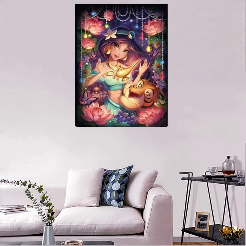 5D DIY Diamond Art Painting Kit Full Drill, Colorful Diamond Art Craft Crystal Embroidery Cross Stitch Pictures Paintings by Numbers for Kids Adults Gifts Home Wall Decoration - Princess and Tiger
