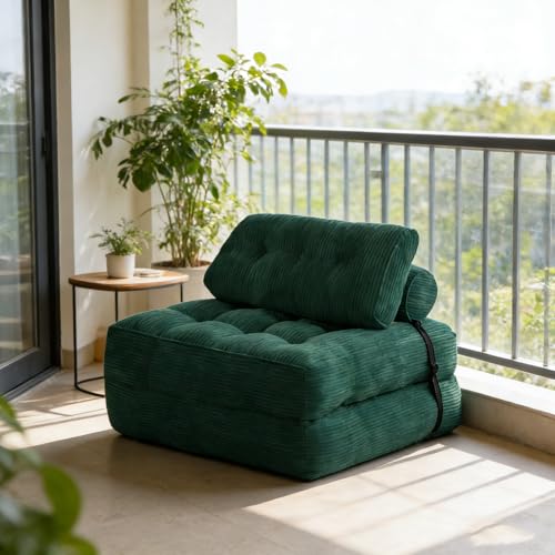 Fabulcozy Sofá Cama 4 en 1 Convertible Plegable - Sillón, Sillón Convertible Sofá Cama 1 Plaza Ideal Espacio Pequeño, Salón o Dormitorio(Verde)