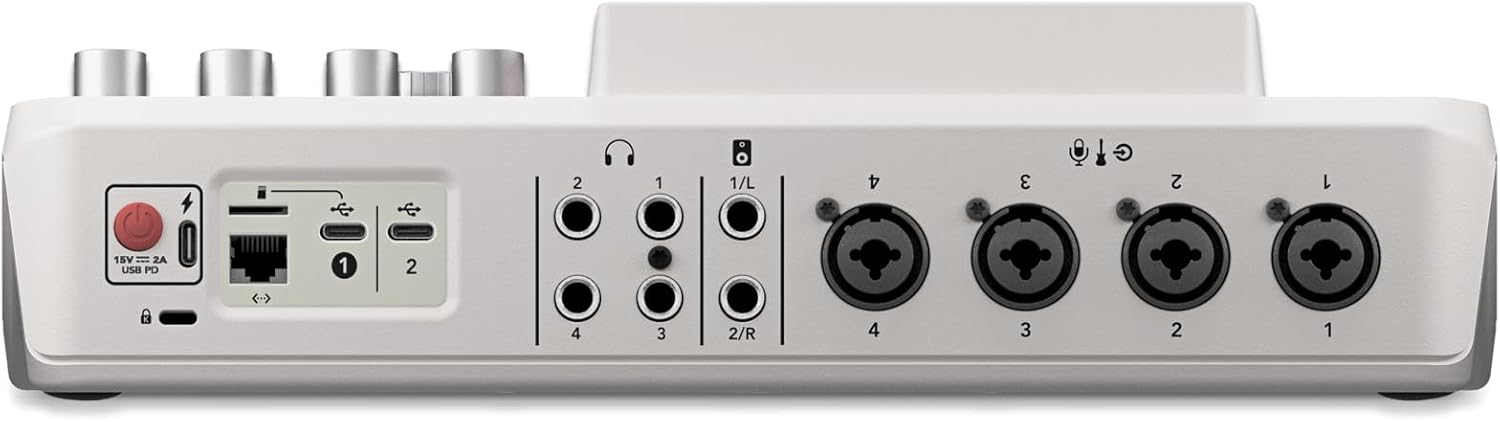 Rode RODECaster Pro 2 (White) Ultimate Podcasting Bundle with 4x PodMics, PSA1+ Boom Arms, NTH-100 Headphones, WS14 Podmic Pop Filter & Color-Coded XLR and Headphone Cables