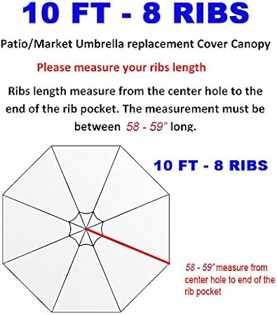 BELLRINO Replacement Royal Blue Umbrella Canopy for 10 ft 8 Ribs