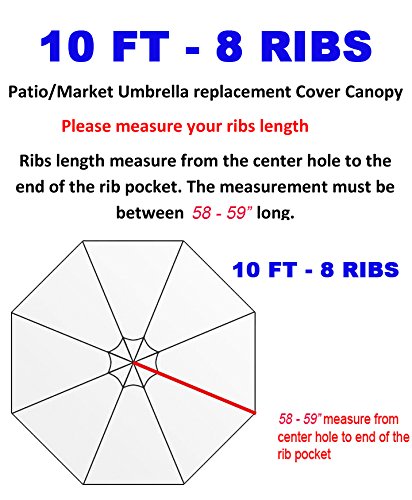 Bellrino Replacement Umbrella Canopy For 10 Ft 8 Ribs Red Color (Canopy Only) #TOP4
