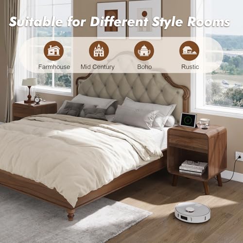 Nasonet Nightstands with Charging Station, Wooden Night Stands with Storage Shelf for Bedroom, Bed Side Table with Drawers, End Table for Living Room by Nasonet - Used condition - Image 4