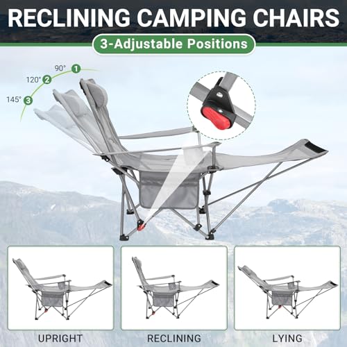 #WEJOY 2-in-1 Reclining Camping Chair, Lightweight Folding Camping Chair with Adjustable Backrest & Footrest, Camping Lounge Chair with Headrest, Cup Holder, Storage Bag, for Beach, Lawn, Concert
