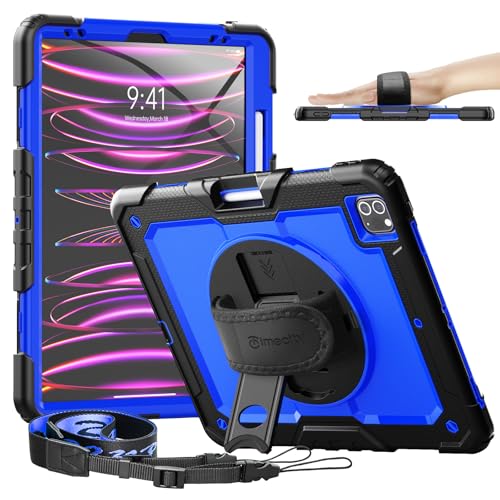 Timecity iPad Pro 12.9 Case 6th/5th/4th/3rd Gen, 360° Rotating Stand, Pencil Holder & Wireless Charging, Shockproof with Screen Protector & Shoulder Strap - for Designers & Professionals - Dark Blue