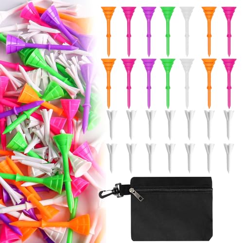 FINGER TEN Golf Tees Plastic Unbreakable 30 Tees 3 1/4 Inch and 20 More Short Tees 1 1/2 Inch with Black Golf Tee Bag, Easy to Find Value Gift Set (Colorful)