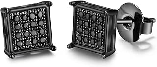 Hypoallergenic Black Square Men Earrings Studs Stainless Steel Earrings for Sensitive Ears Nickel Free Jewelry Diamond Unisex Hip Hop Studs