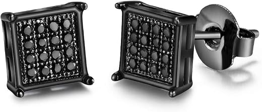 Tarsus Hypoallergenic Black Square Men Earrings Studs Stainless Steel Earrings for Sensitive Ears Nickel Free Jewelry Diam...