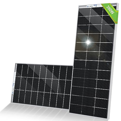 ECO WORTHY Panel solar monocristalino de 390 W, Bifacial placa solar 12 V, 2 paneles solares de 195 W, ideal para cargar baterías de 12 V, para caravanas, jardines, barcos y techo de la casa