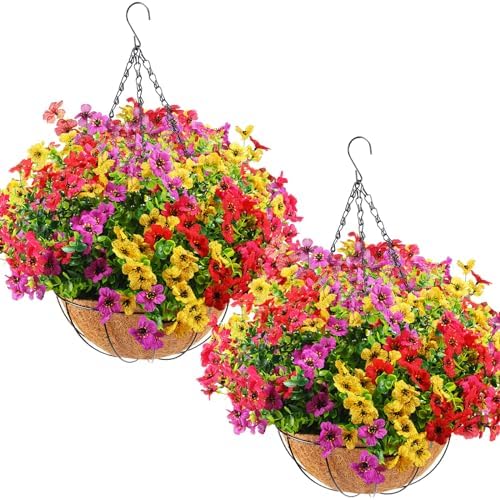 Lyrow 4 Pack Artificial Hanging Flowers in Basket
