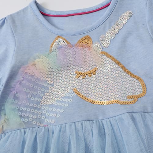 Image of Hongshilian Little Girls Cotton Casual Dress Cartoon Print T-Shirt Short Sleeve Skirt Dresses