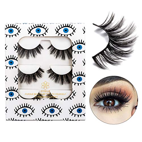 DYSILK 3 Pairs 6D Faux Mink Eyelashes Fluffy Wispy Natural False Eyelashes Soft Handmade Long Fake Eyelashes Reusable Extension Makeup Lashes Black