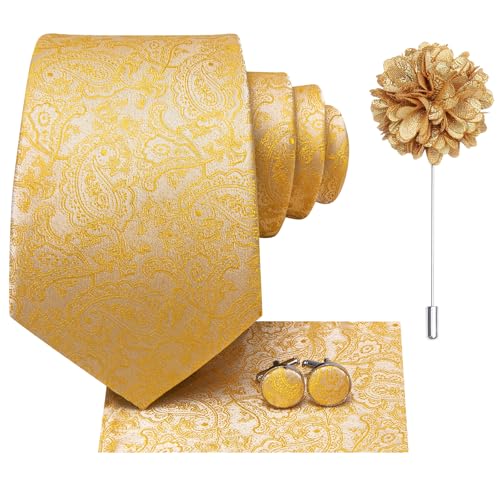 Image of Hi-Tie Men's Silk Ties Formal Woven Classic Necktie Pocket Square Cufflinks Lapel Pin Set Wedding Business